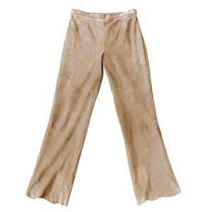 Vintage Terry Lewis Suede Pants Womens 12 Tan Scallop Edge Southwestern Boho 90s